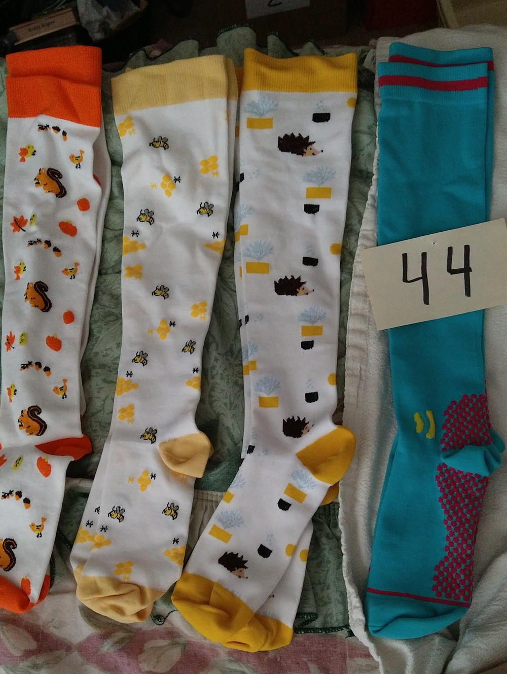Women's Novelty Knee-High Socks - Yellow & Teal Assortment, 4 Pairs
